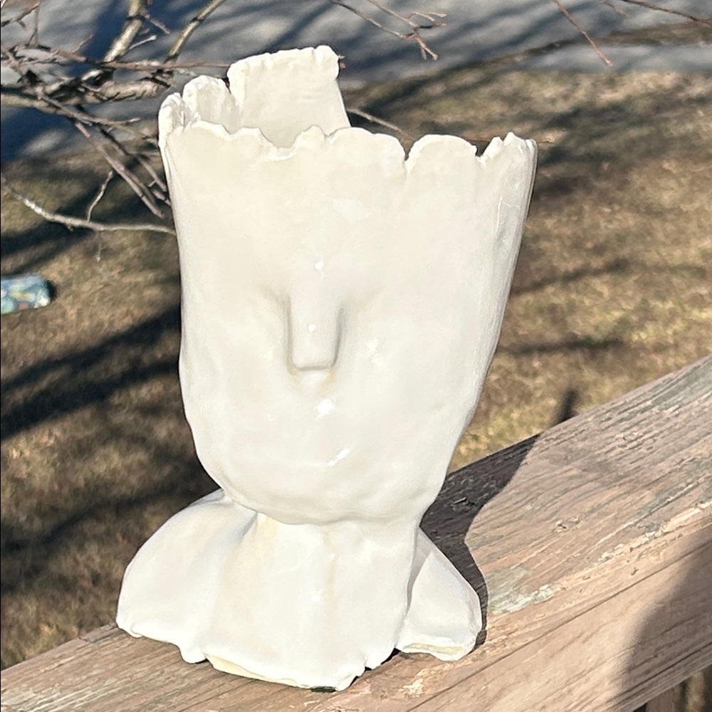 Unique Studio Pottery White Ceramic Face Figurine‎ Abstract